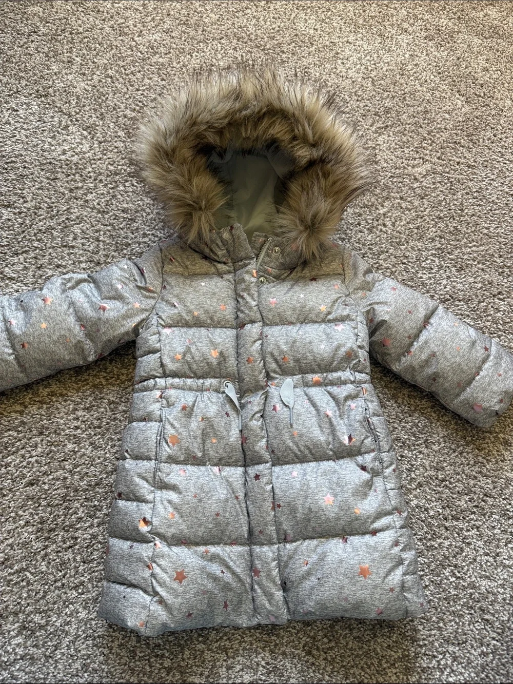 Baby GAP 🩶GRAY WITH ROSE-GOLD STAR ACCENTS🩶 3 YRS TODDLER PUFFER COAT 🌟EUC🌟